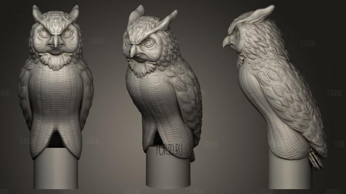 owl on round plinth stl model for CNC